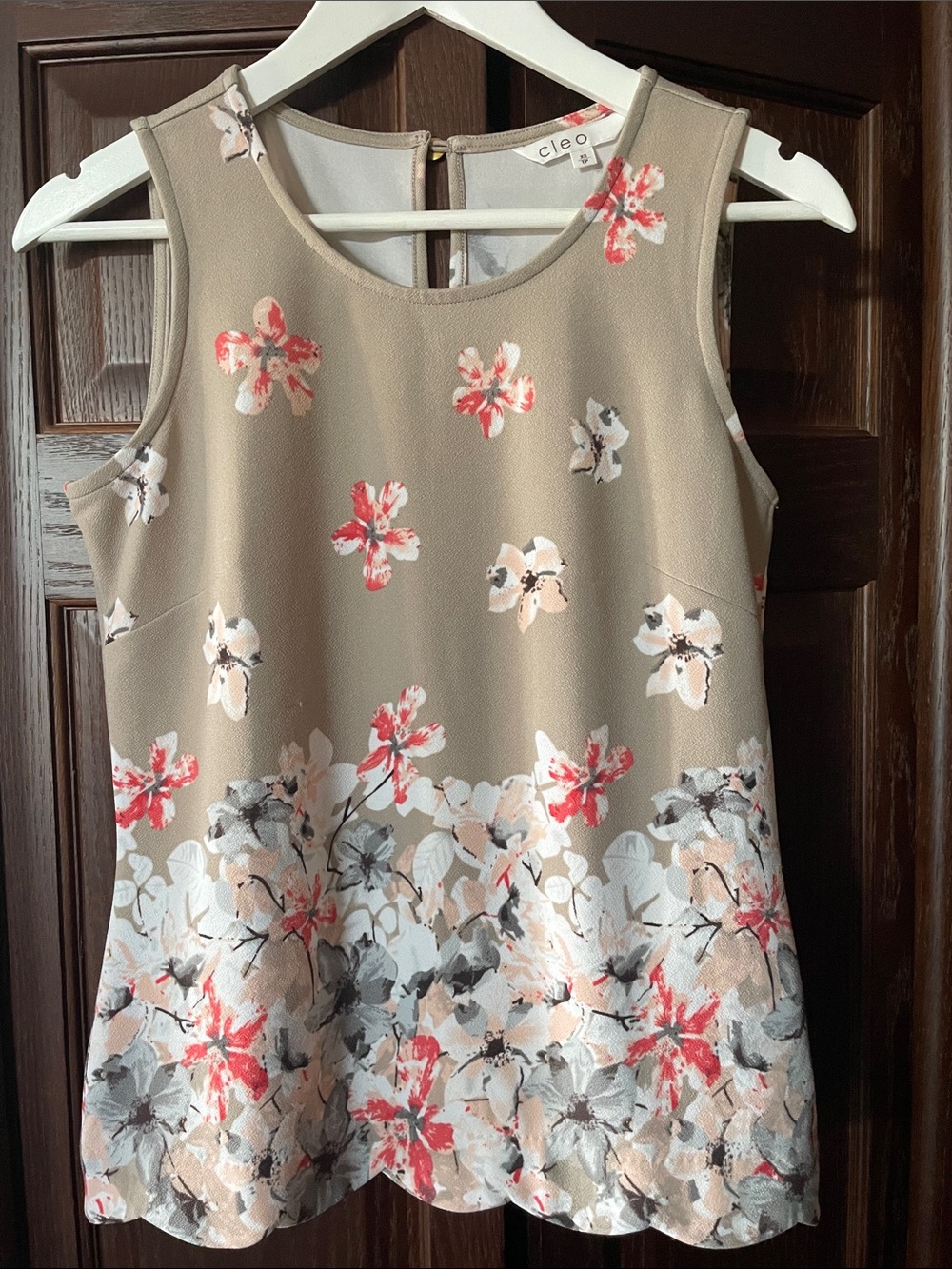 cleo Beige Floral Sleeveless Top with Pink Accents